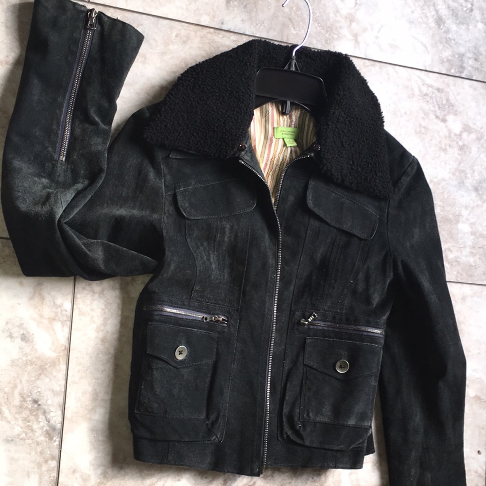 JOHN CARLISLE NWOT REAL LEATHER SHEARLING COLLAR ZIP MOTO JACKET SIZE SM…